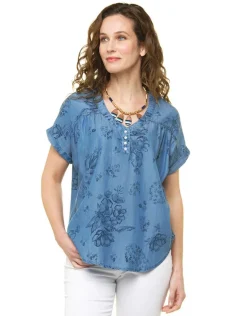Christine Laure Chemisiers & Blouses|Hauts*Blouse 100% lyocell bleu