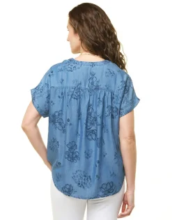 Christine Laure Chemisiers & Blouses|Hauts*Blouse 100% lyocell bleu