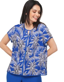 Christine Laure Chemisiers & Blouses|Hauts*Blouse bleu roi palmiers
