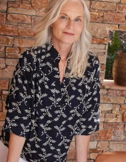 Christine Laure Chemisiers & Blouses|Hauts*Blouse brodée bleu marine