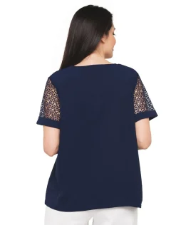 Christine Laure Chemisiers & Blouses|Hauts*Blouse marine dentelle