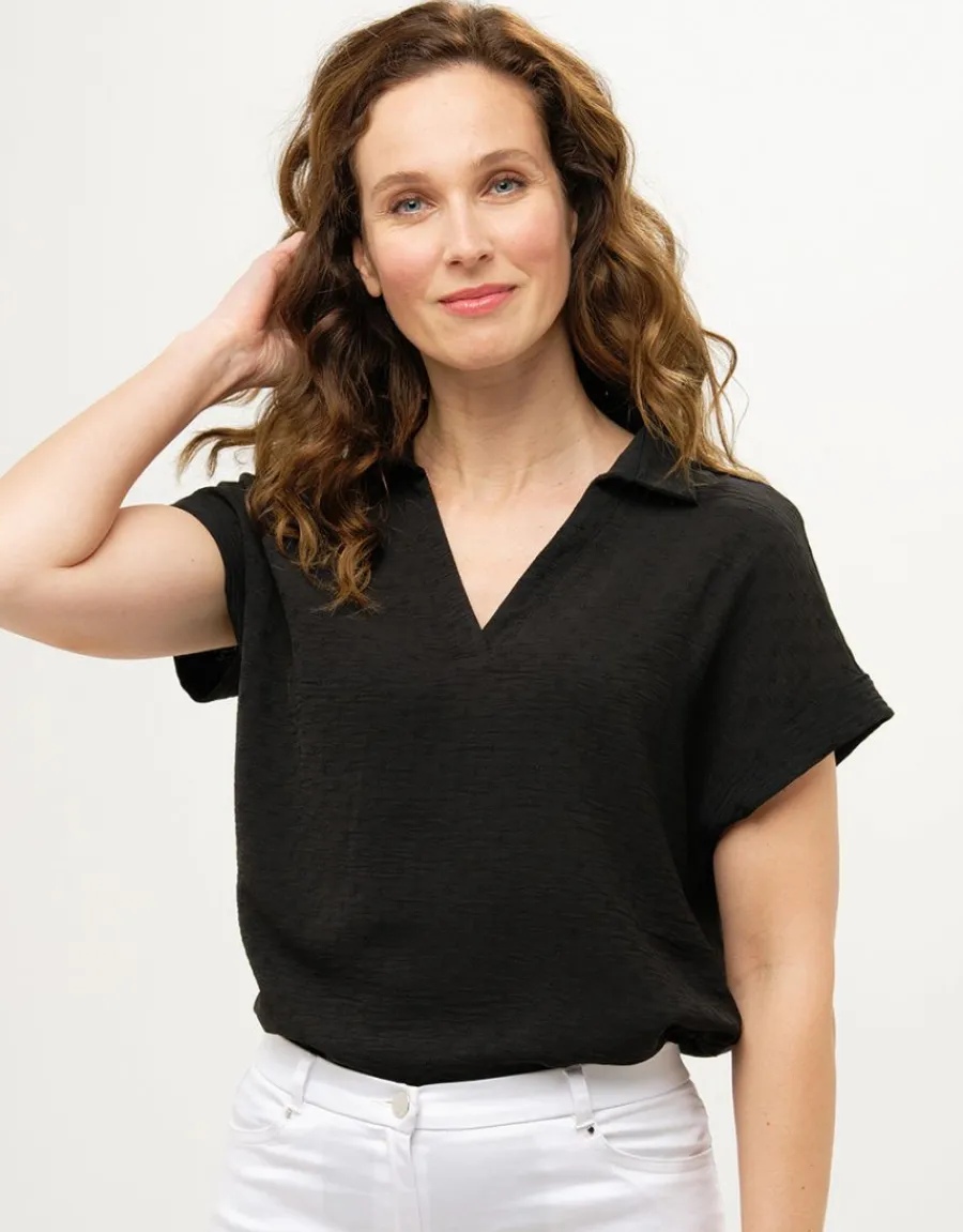 Christine Laure Hauts|Chemisiers & Blouses*Blouse noire esprit polo