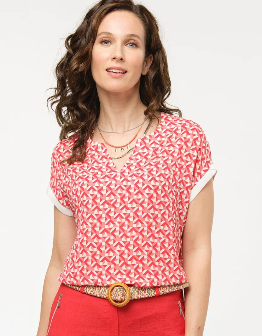 Christine Laure Chemisiers & Blouses|Hauts*Blouse rouge imprimé 60s