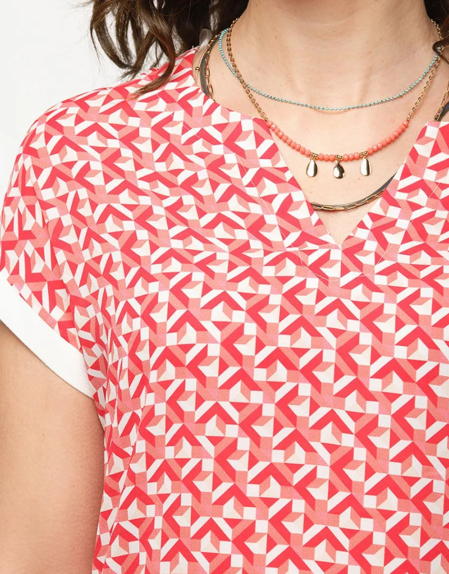 Christine Laure Chemisiers & Blouses|Hauts*Blouse rouge imprimé 60s