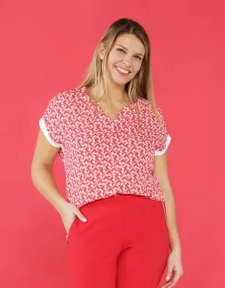 Christine Laure Chemisiers & Blouses|Hauts*Blouse rouge imprimé 60s