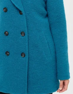 Christine Laure Manteaux|Parkas*Caban laine bleu canard