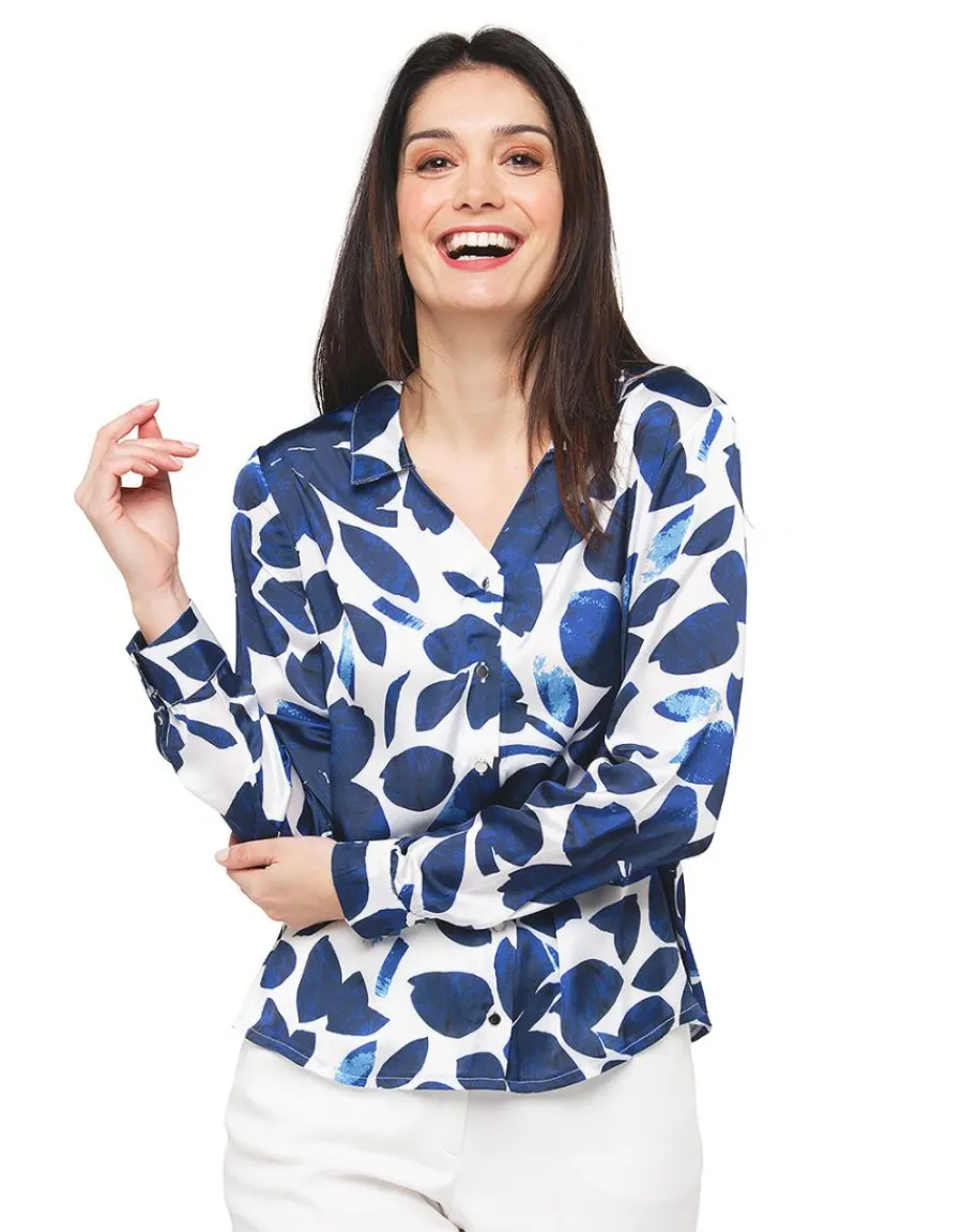 Christine Laure Chemisiers & Blouses|Hauts*Chemisier bleu fleurs
