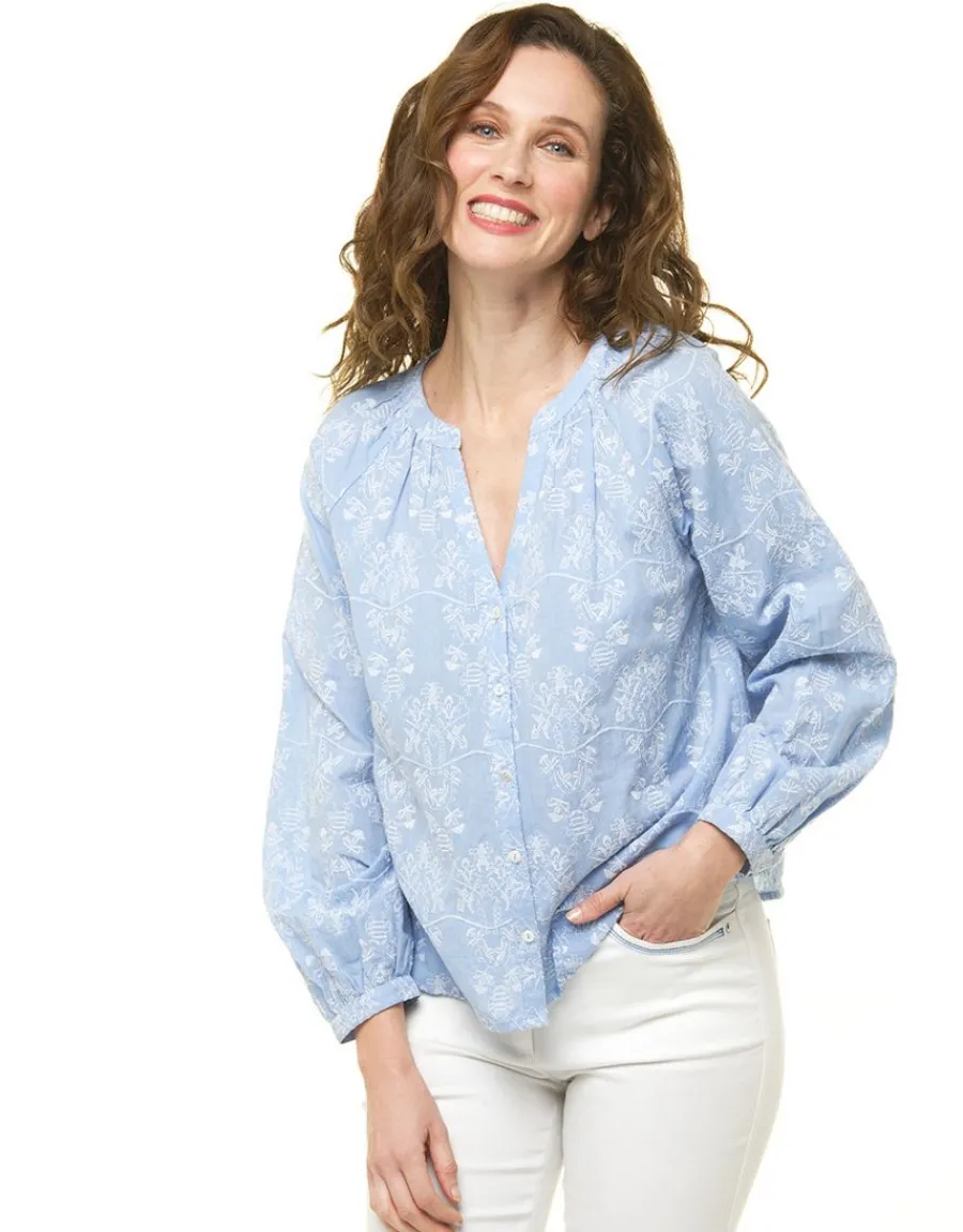 Christine Laure Chemisiers & Blouses|Hauts*Chemisier brodé bleu ciel