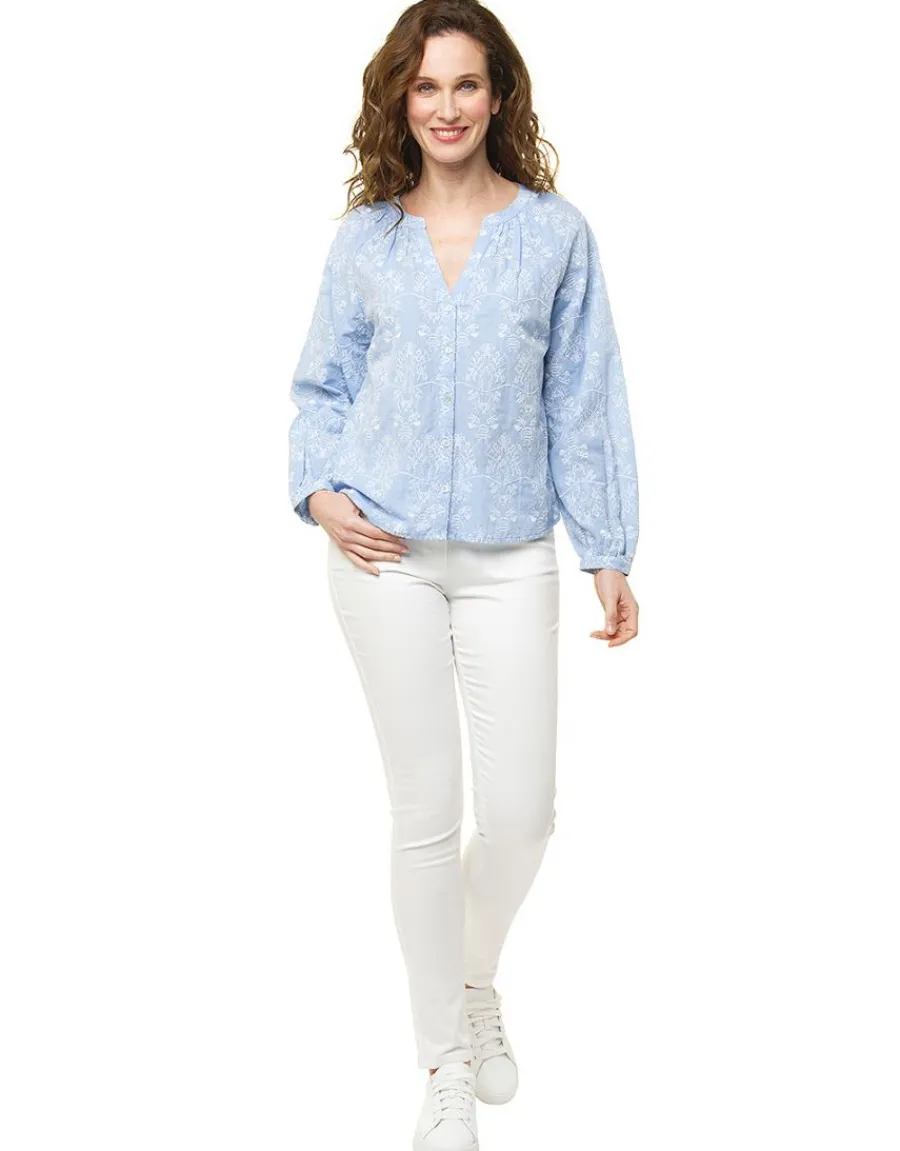 Christine Laure Chemisiers & Blouses|Hauts*Chemisier brodé bleu ciel