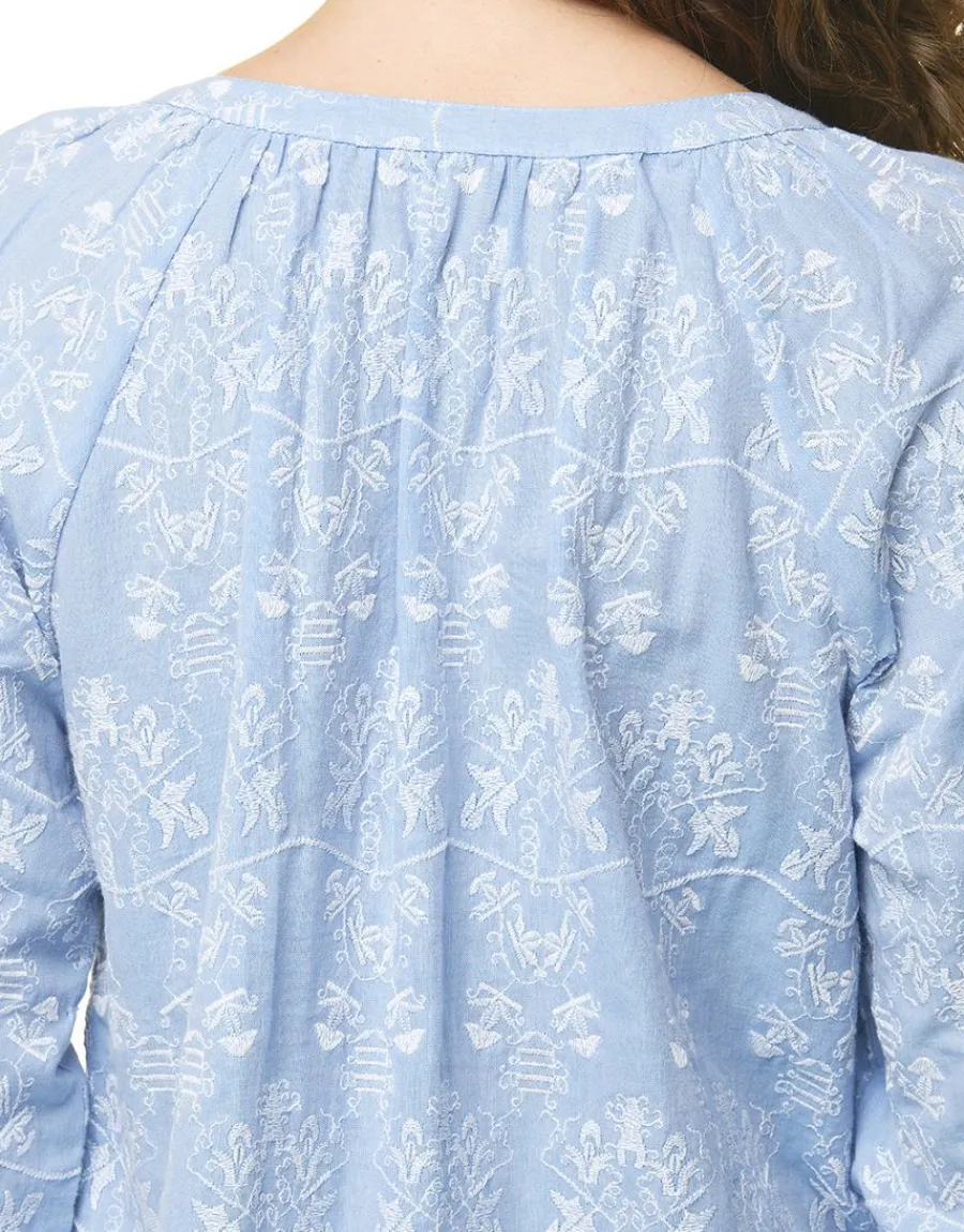 Christine Laure Chemisiers & Blouses|Hauts*Chemisier brodé bleu ciel