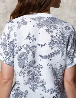 Christine Laure Chemisiers & Blouses|Hauts*Chemisier lin motif bleu