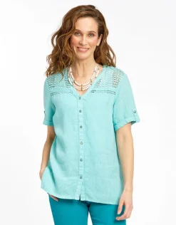 Christine Laure Chemisiers & Blouses|Hauts*Chemisier vert 100% lin