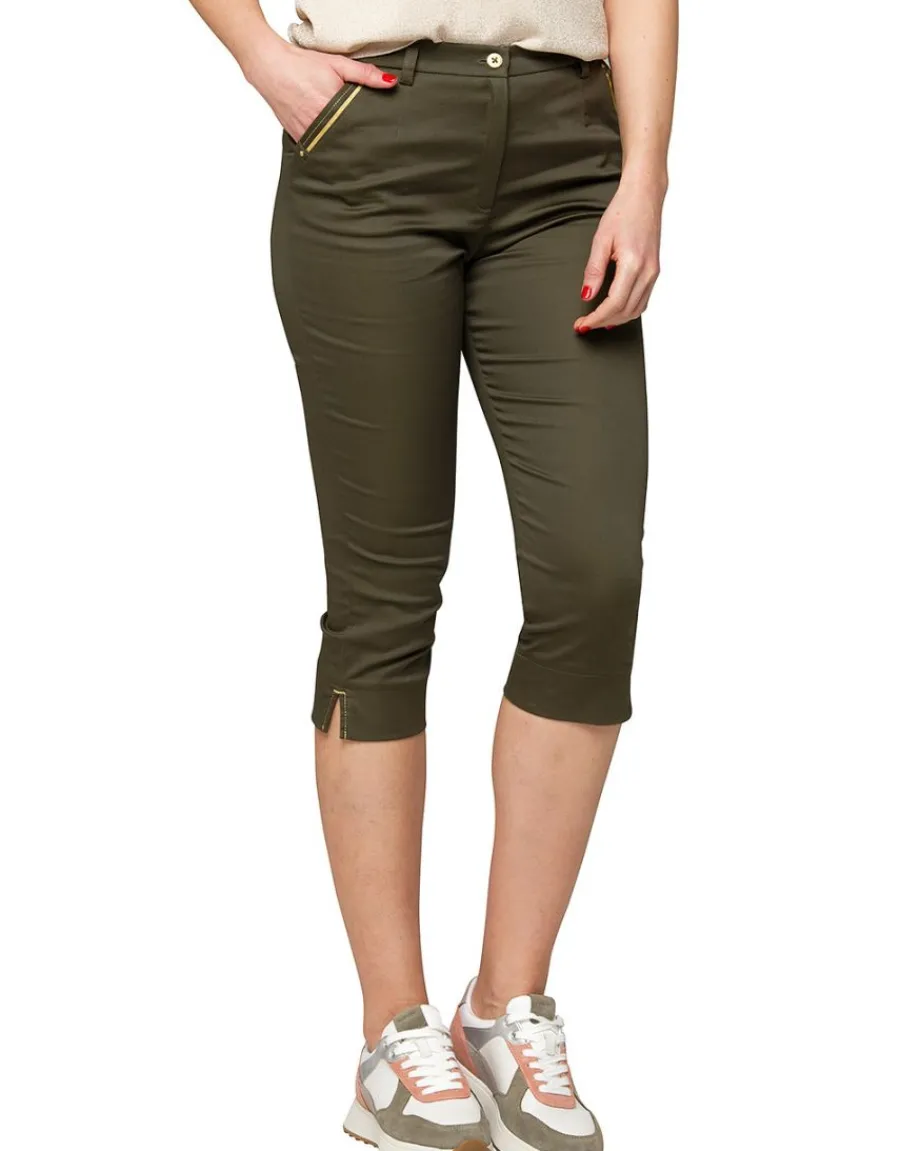 Christine Laure Pantacourts*Corsaire coton vert kaki