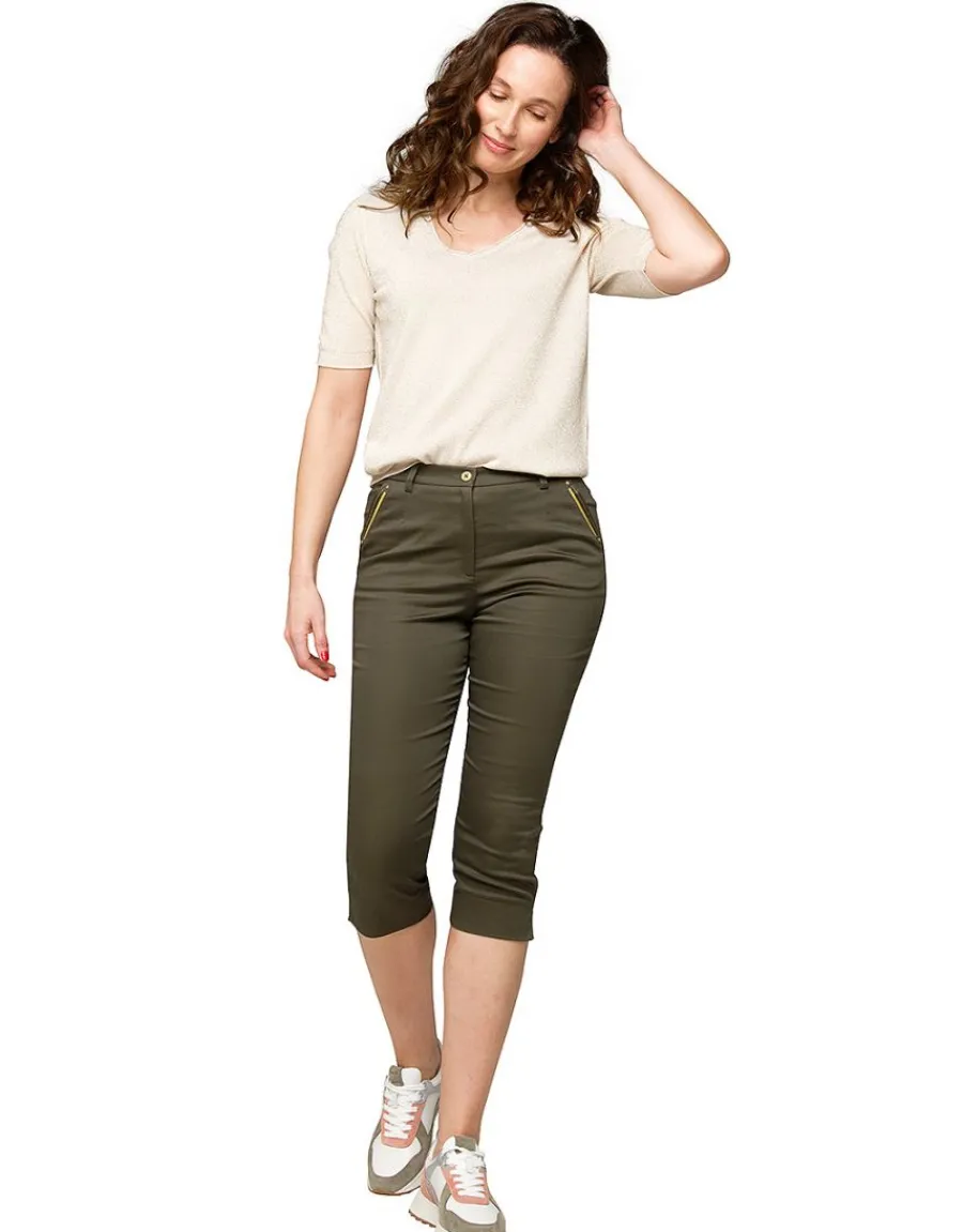 Christine Laure Pantacourts*Corsaire coton vert kaki