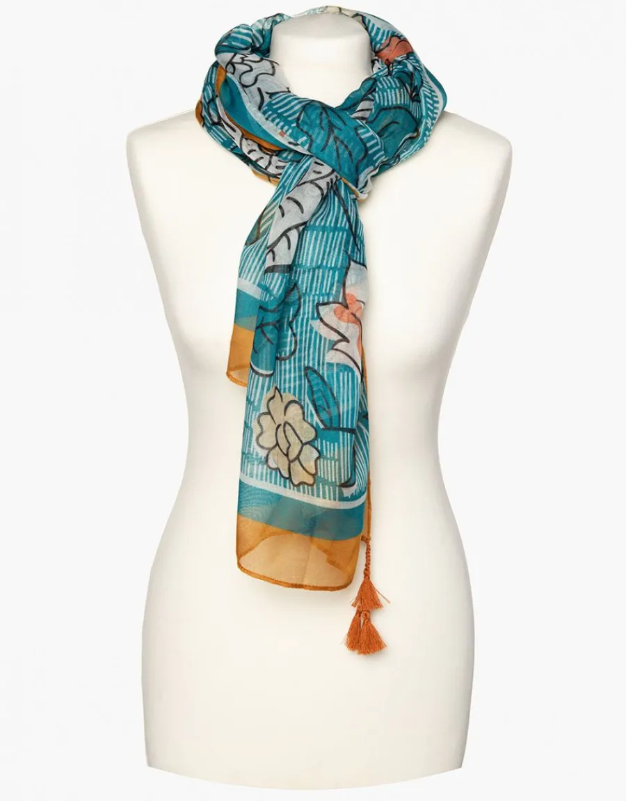 Christine Laure Foulards|Accessoires*Foulard vert ocre fleuri