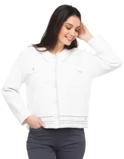 Christine Laure Gilets|Maille*Gilet col chemisier écru