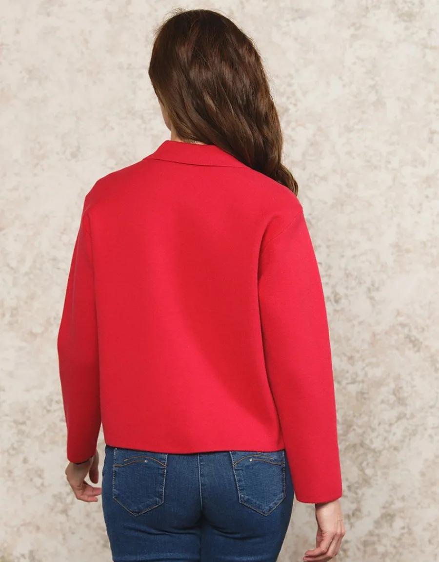 Christine Laure Gilets|Maille*Gilet col chemisier rouge