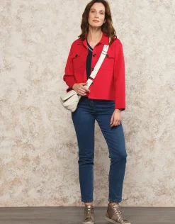 Christine Laure Gilets|Maille*Gilet col chemisier rouge