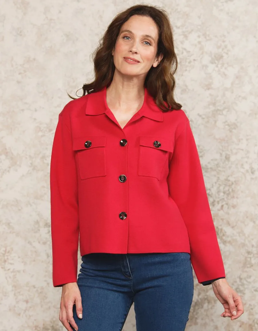 Christine Laure Gilets|Maille*Gilet col chemisier rouge