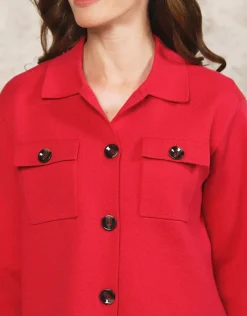 Christine Laure Gilets|Maille*Gilet col chemisier rouge