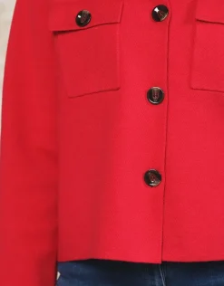 Christine Laure Gilets|Maille*Gilet col chemisier rouge