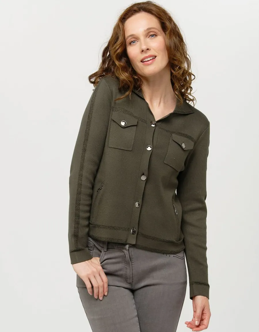 Christine Laure Gilets|Maille*Gilet irisé vert kaki