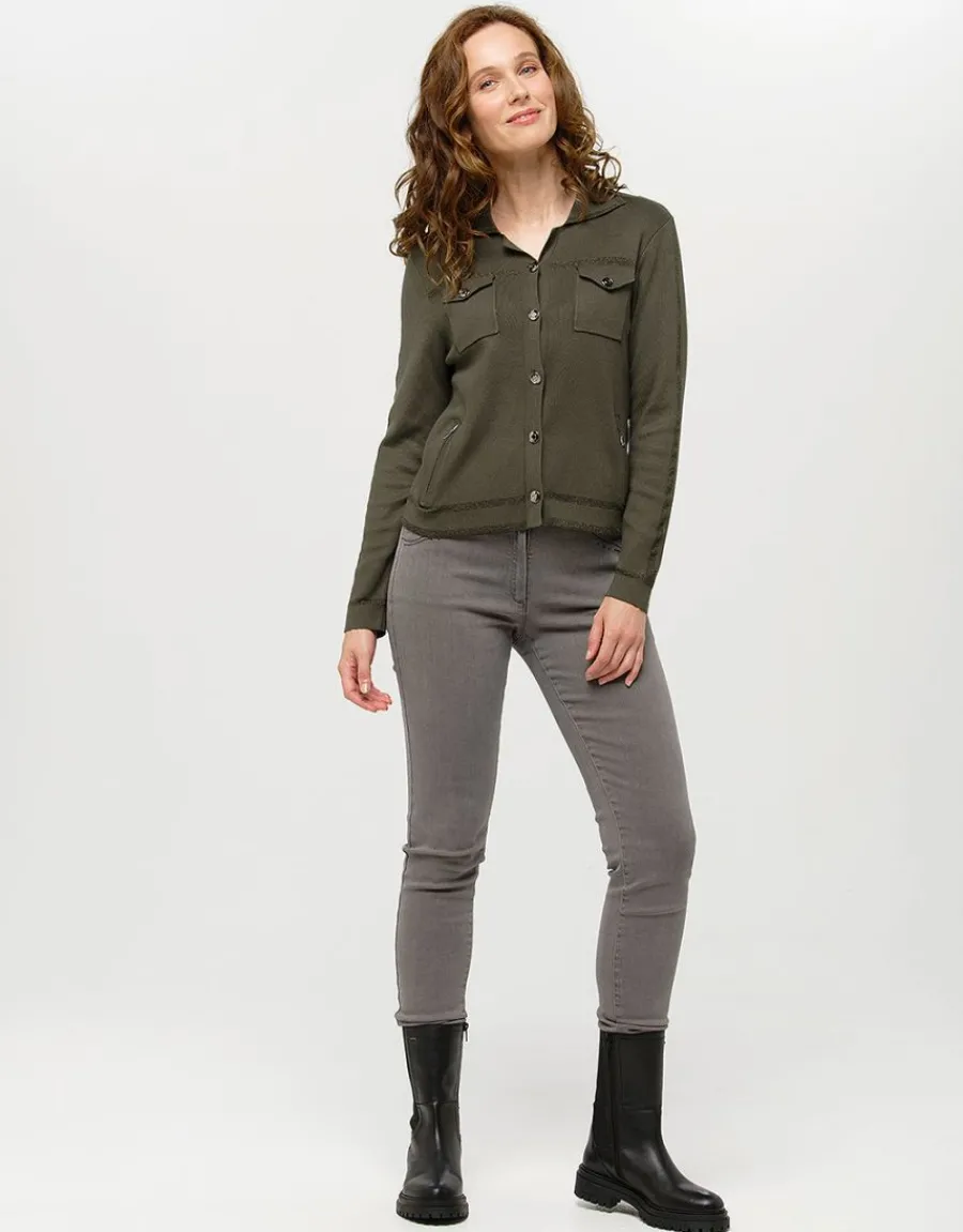 Christine Laure Gilets|Maille*Gilet irisé vert kaki