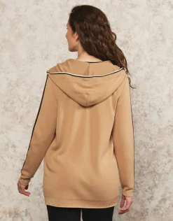 Christine Laure Gilets|Maille*Gilet long capuche camel