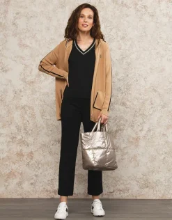 Christine Laure Gilets|Maille*Gilet long capuche camel