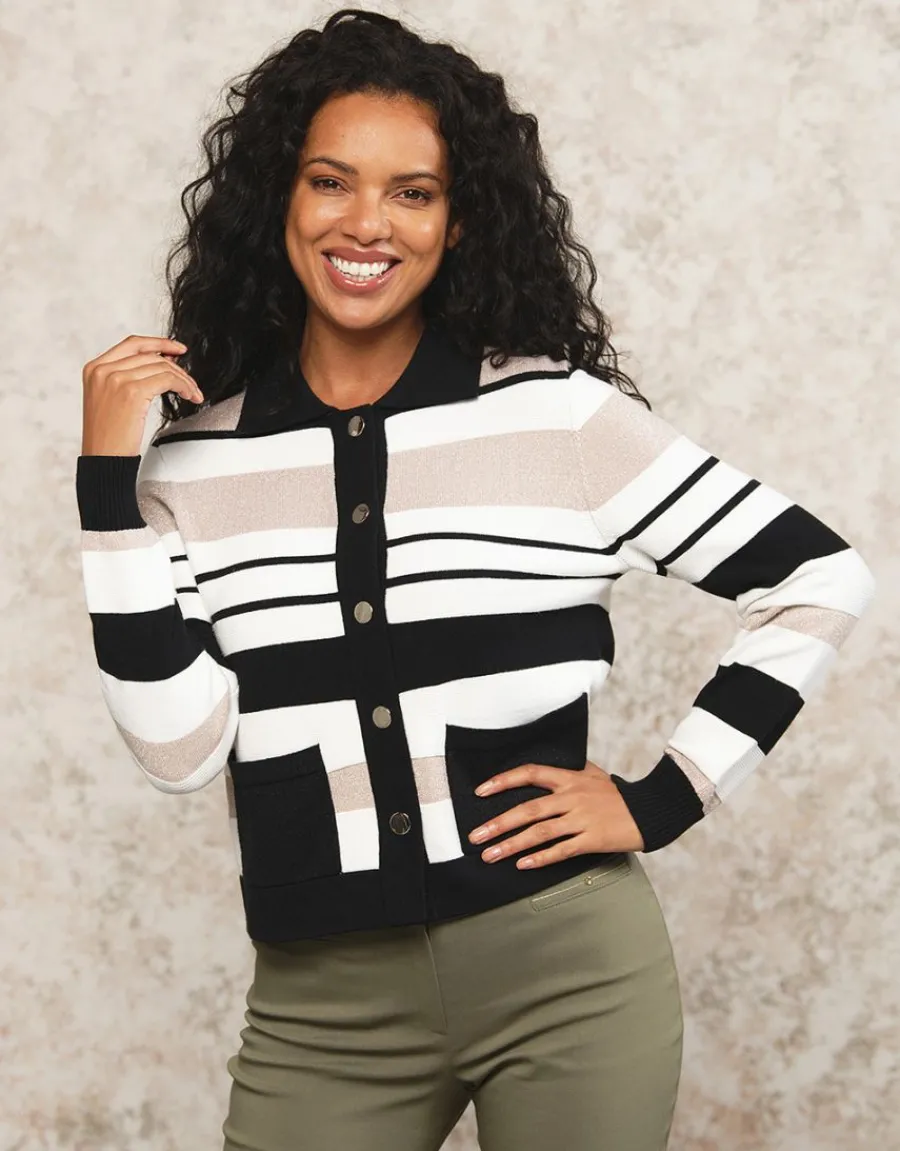 Christine Laure Gilets|Maille*Gilet marinière doré