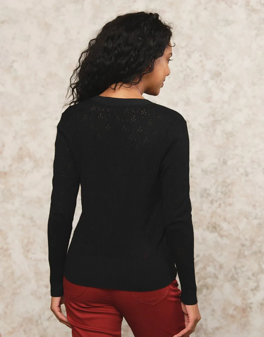 Christine Laure Gilets|Maille*Gilet noir ajouré