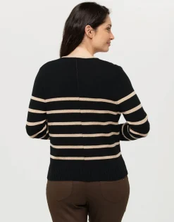 Christine Laure Gilets|Maille*Gilet rayé noir beige