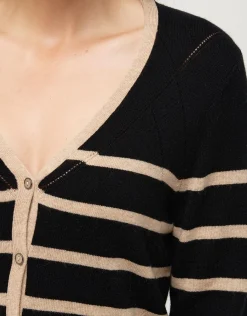 Christine Laure Gilets|Maille*Gilet rayé noir beige