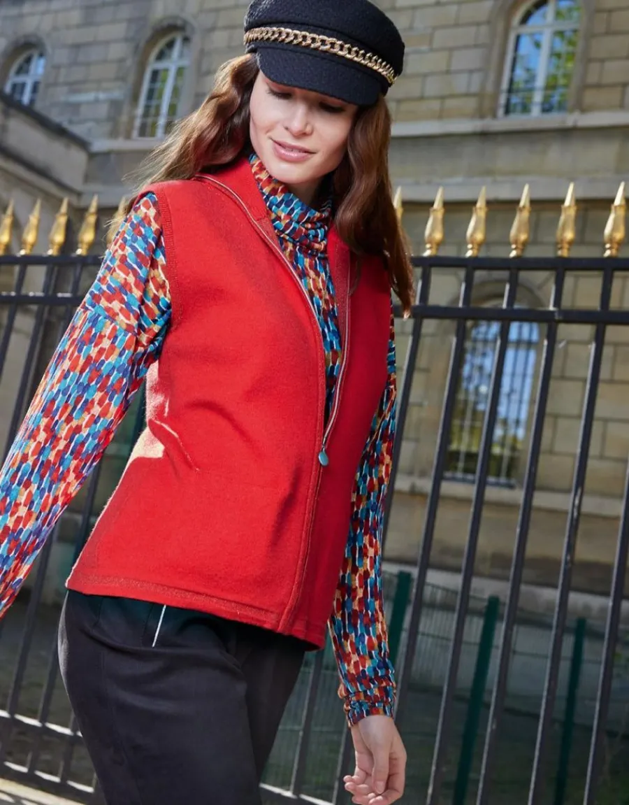 Christine Laure Gilets|Maille*Gilet sans manches rouge