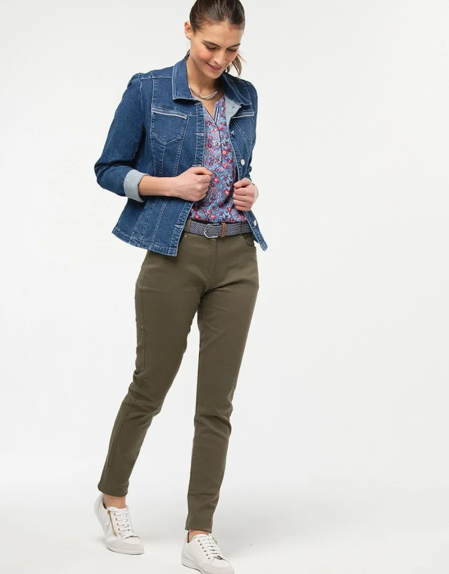 Christine Laure Jeans|Slims*Jean slim vert kaki coton