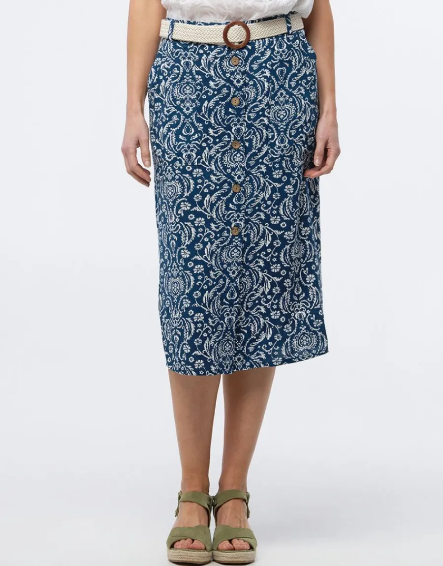 Christine Laure Jupes|Robes & Jupes*Jupe midi bleu imprimé