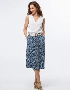 Christine Laure Jupes|Robes & Jupes*Jupe midi bleu imprimé