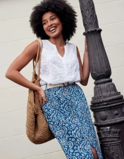 Christine Laure Jupes|Robes & Jupes*Jupe midi bleu imprimé