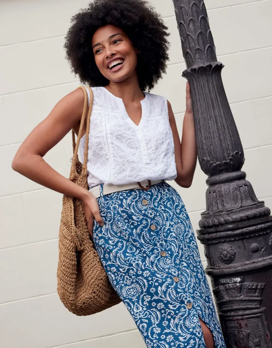 Christine Laure Jupes|Robes & Jupes*Jupe midi bleu imprimé