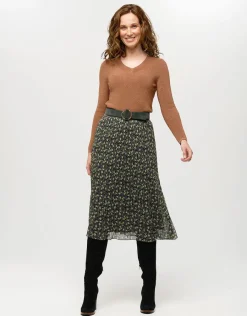 Christine Laure Jupes|Robes & Jupes*Jupe plissée floral kaki