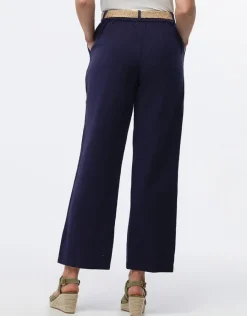 Christine Laure Pantalons|Larges*Pantalon lin bleu 7/8ème