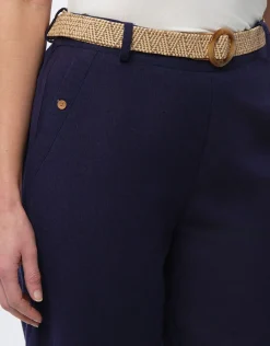 Christine Laure Pantalons|Larges*Pantalon lin bleu 7/8ème