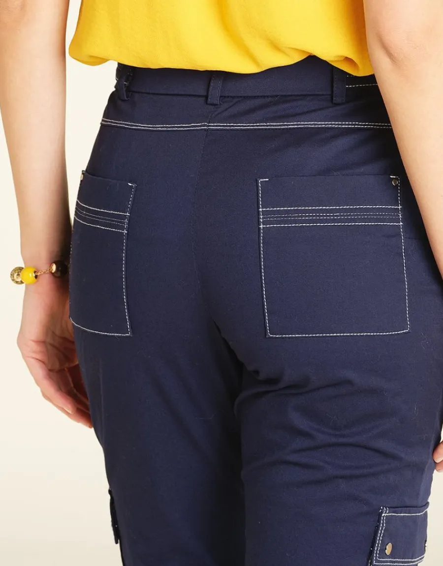 Christine Laure Ajustés|Pantalons*Pantalon treillis bleu