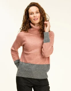 Christine Laure Pulls|Maille*Pull ample col roulé rose