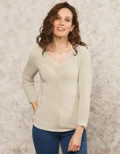 Christine Laure Pulls|Maille*Pull beige maille ajourée