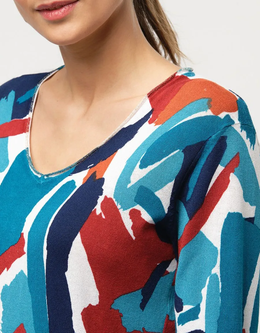 Christine Laure Pulls|Maille*Pull blanc à motifs