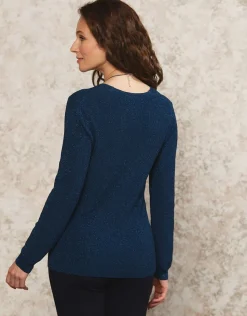 Christine Laure Pulls|Maille*Pull bleu maille ajourée