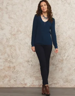 Christine Laure Pulls|Maille*Pull bleu maille ajourée