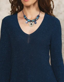 Christine Laure Pulls|Maille*Pull bleu maille ajourée