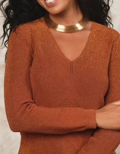 Christine Laure Pulls|Maille*Pull brun maille ajourée